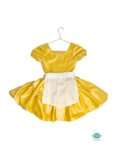 Yellow satin puff sleeves pleated dress princess tiana waitress costume