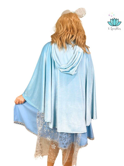 "Fairytale-inspired adult velvet cape dress, great for Disneybounding or as a standout birthday dress. Ideal for Halloween and other festive events