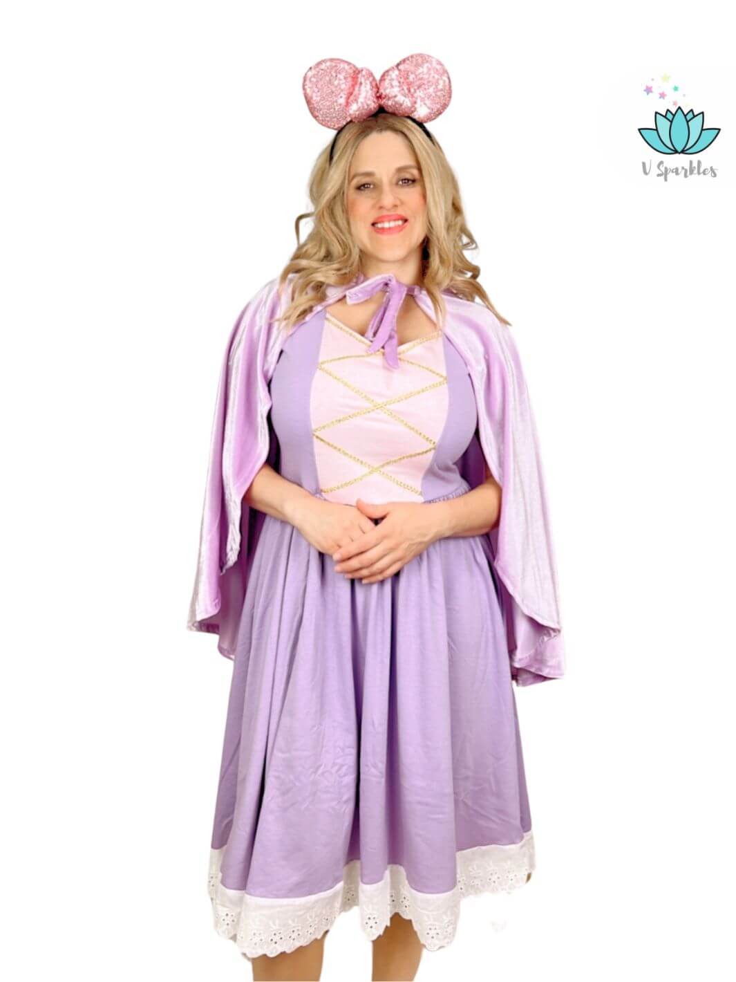 "Luxurious velvet cape dress for adults, ideal for Disneybounding, dress to impress at birthdays, or as a unique Halloween costume.