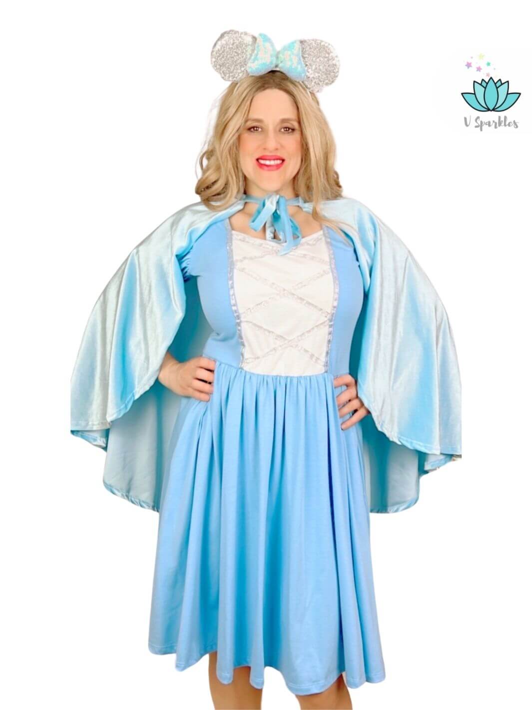 "Beautiful velvet cape dress for women, perfect for Disneybounding, Halloween costumes, or as a stylish self treat for fashion-forward Disney fans.