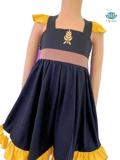 "Frozen's Anna doll dress, featuring fall colors, perfect for Disneybound adventures, Halloween fun, or as a gift for young Disney fans.