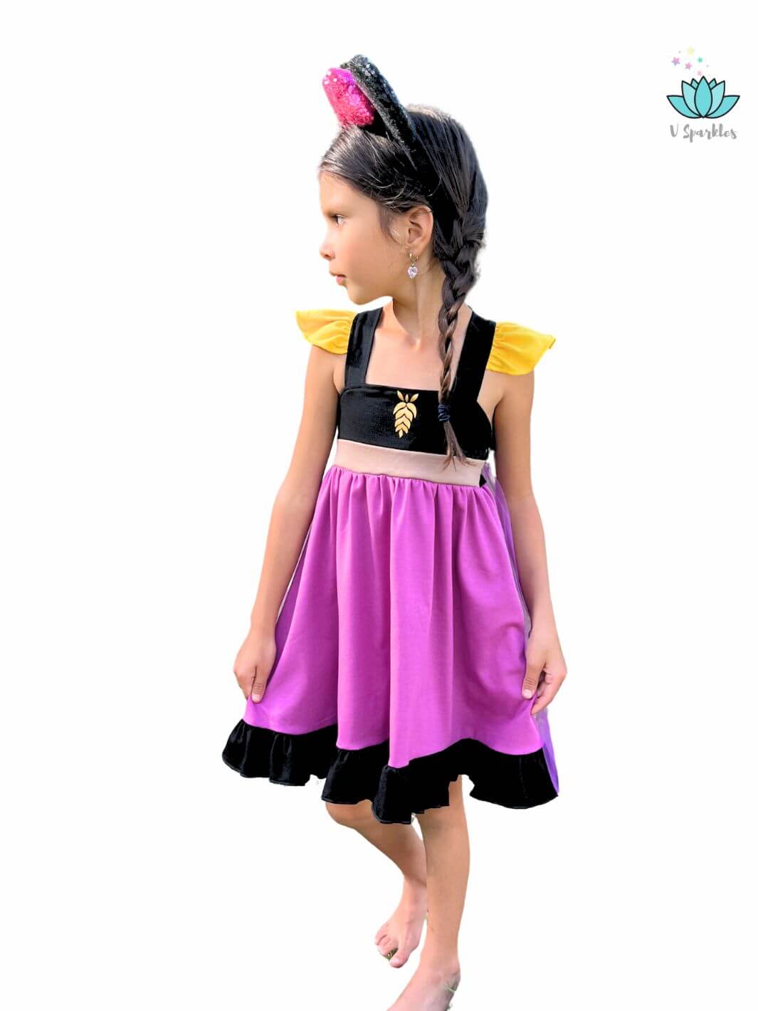 Anna Frozen Disneybound Outfit for Special Occasions: A stylish Anna-inspired dress for kids, designed for Disneybounding, Halloween, and birthday celebrations. Perfect for play pretend and dress-up games, this dress makes a magical self treat or gift for Frozen enthusiasts.