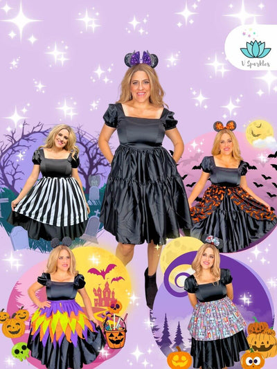 Base Black Twirl Dress for Adults – Versatile Disneybounding Outfit – This base black twirl dress is a perfect staple for adults who love Disneybounding. Great for creating various character looks for Halloween costumes, Christmas parties, or everyday Disneybound adventures. Available in plus size and mid-size options.