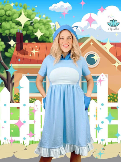 Bluey Disneybounding Dress for Adults: A fun and stylish Bluey-inspired adult dress, perfect for Disneybounding, Halloween costumes, or birthday celebrations. This outfit is great as a fashionable self treat or a thoughtful gift for Bluey fans who love to dress to impress.