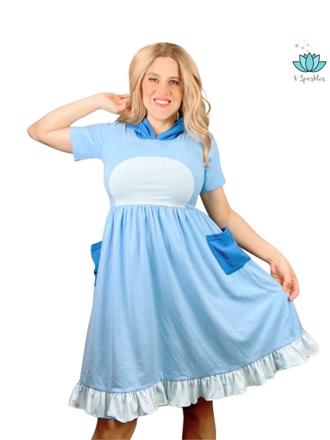 Bluey-Themed Disneybound Outfit for Adults: A playful Bluey-inspired dress, ideal for Disneybounding adventures, birthday parties, or as a unique Halloween costume. This fun and casual dress makes for a great self treat or gift for adults who want to channel their inner Bluey.