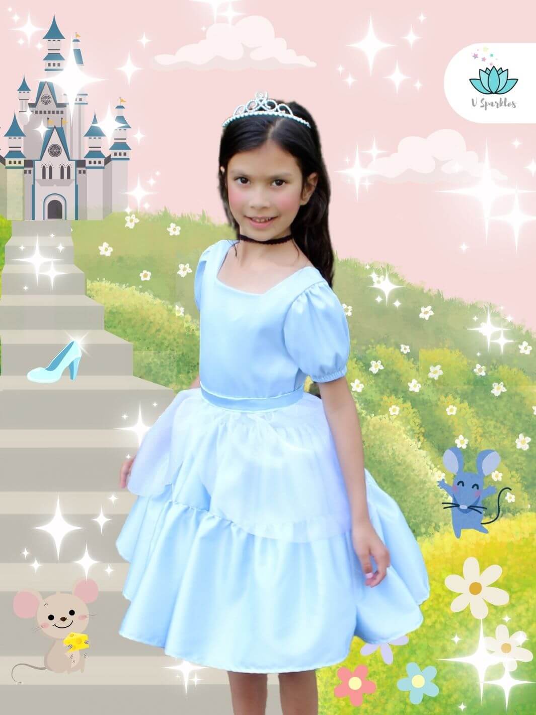 Glass Shoe Princess Dress-Up Overskirt for Kids – Cinderella-Inspired Costume Accessory – This beautiful glass shoe-inspired overskirt is perfect for transforming any little girl into Cinderella. Ideal for Disneybounding, dress-up games, or birthday parties for toddlers and young girls.