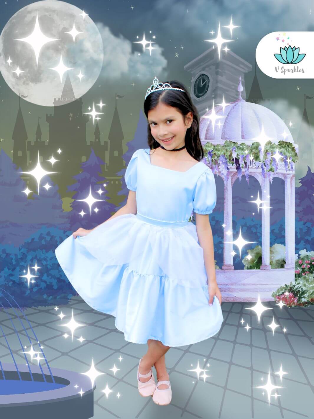 Glass Slipper Girls Dress Set – Cinderella-Inspired Costume for Kids – This magical blue dress set is perfect for transforming any little girl into Cinderella. Ideal for Disneybounding, dress-up games, or birthday parties for toddlers and young girls.