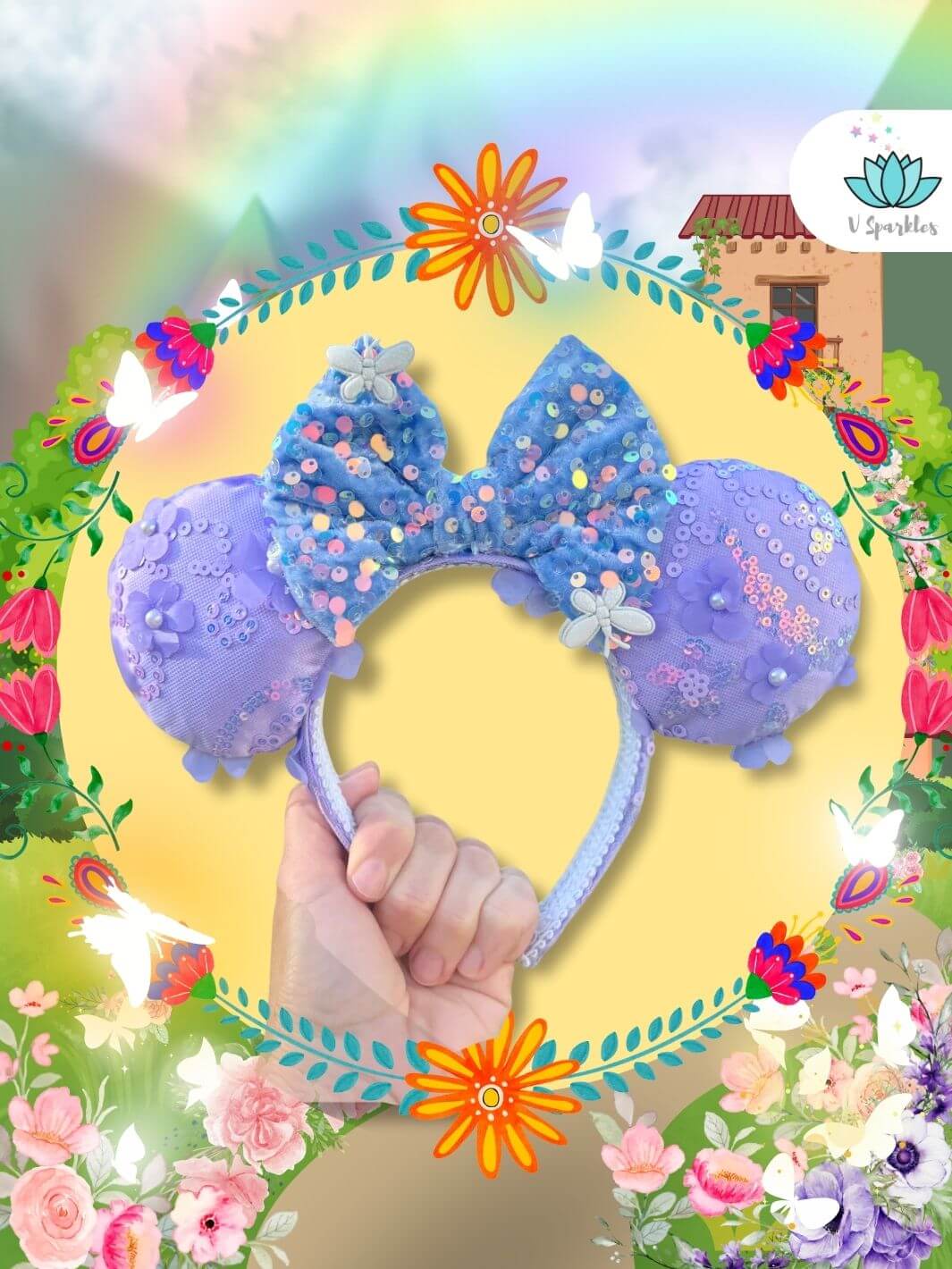 "Isabella Madrigal-inspired mouse ears, perfect for Disneybounding outfits, Halloween costumes, or a stylish birthday dress accessory.