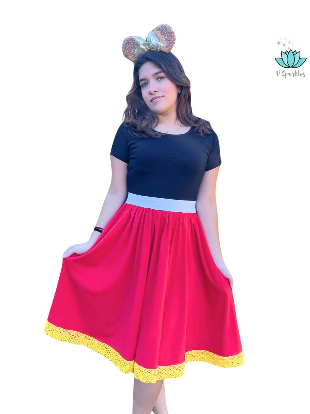 Celebrate your love for Disney in style with this Mickey-inspired dress, a fantastic addition to your wardrobe for fashion, self-expression, and gift-giving.