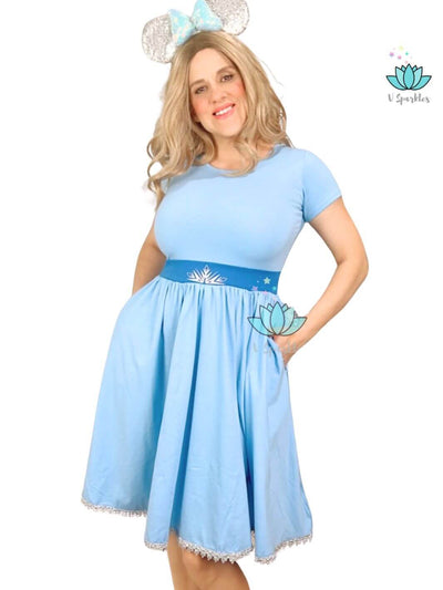 Frozen-Themed Elsa Disneybound Outfit for Adults: A beautiful light blue Elsa-inspired dress, ideal for Disneybounding adventures, birthday parties, or Halloween fun. A perfect self treat or gift for adults who want to channel their inner ice queen with a touch of elegance.