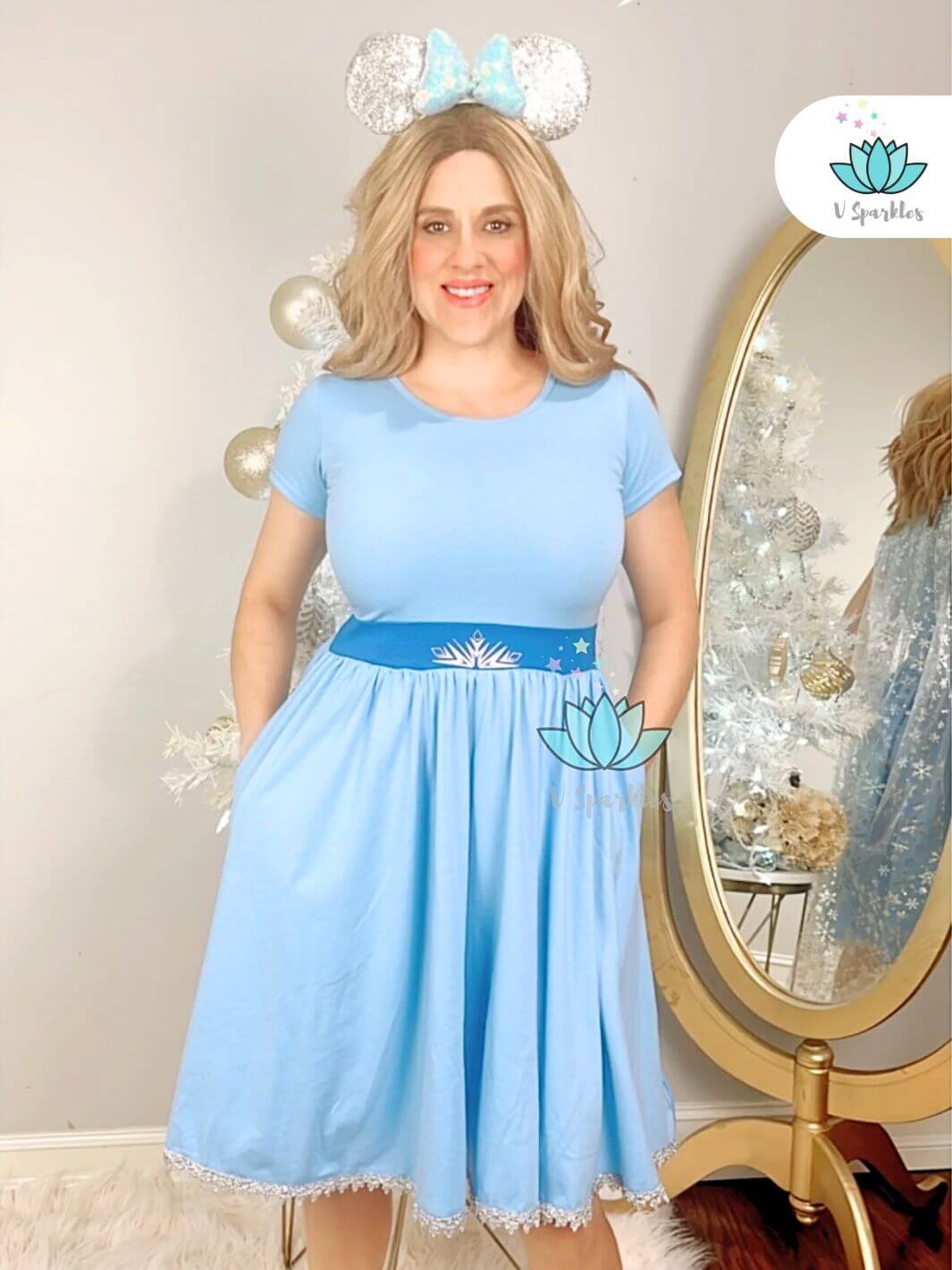 Elsa Disneybound Adult Outfit for Halloween and Fashion Fun: A gorgeous Elsa-inspired dress for adults, designed for Disneybounding, Halloween, or special birthday occasions. A fashionable and versatile self treat or gift for those who love to embrace the magic of Frozen.