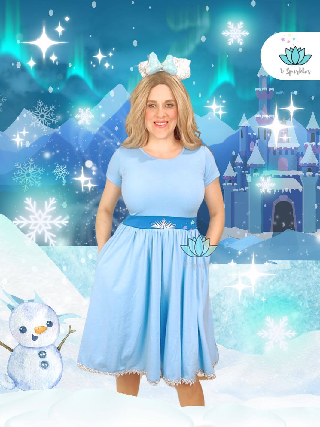 Elsa Frozen Disneybounding Dress for Adults: A stylish Elsa-inspired adult dress, perfect for Disneybounding, Halloween costumes, or birthday celebrations. This outfit is a fashionable self treat or a thoughtful gift for Frozen fans who love to dress to impress.