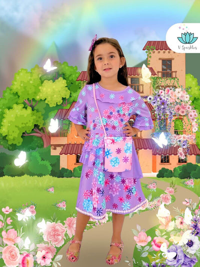 Isabela Encanto Disneybound Kids Outfit: A floral Isabela-inspired Disneybounding dress, perfect for play pretend, dress-up games, and Halloween costumes. Ideal for birthday celebrations and making magical memories.