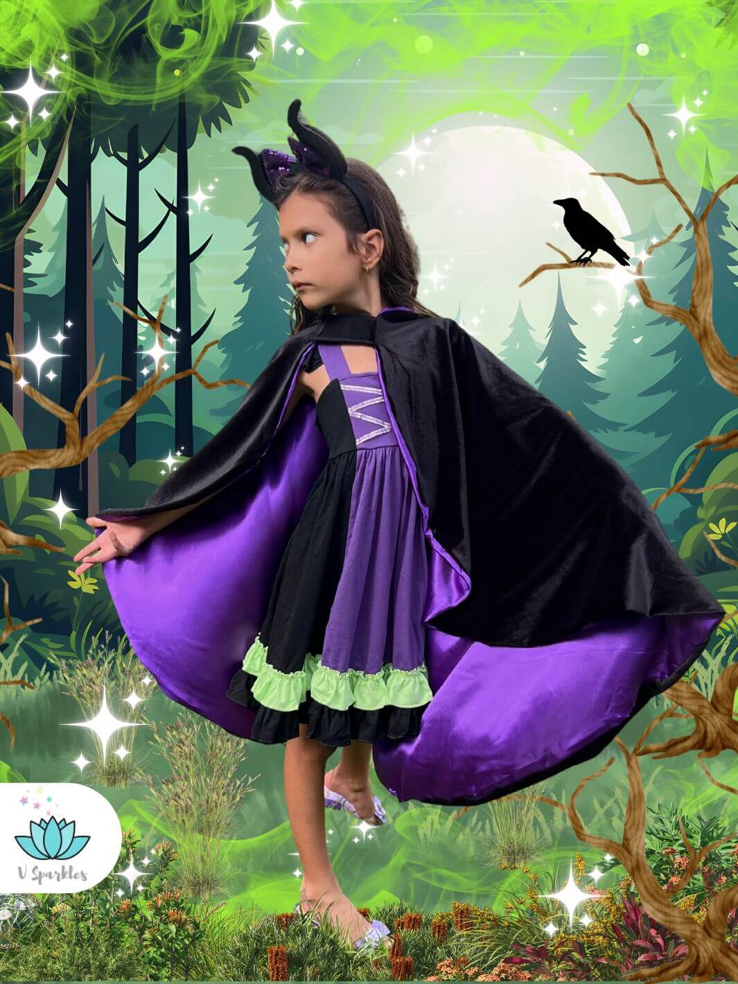 Malevolent Fairy Cotton Dress for Girls: Cape Available as an Add-On