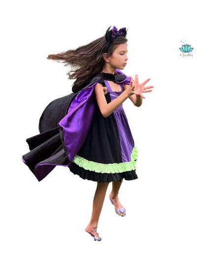 Malevolent Fairy Cotton Dress for Girls: Cape Available as an Add-On