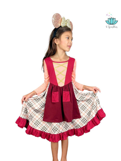 Fashionable Disneybound Mary Sanderson Outfit for Kids: This fashionable and fun Mary Sanderson kids' dress is great for play pretend, Halloween, birthday celebrations, and magical dress-up games.