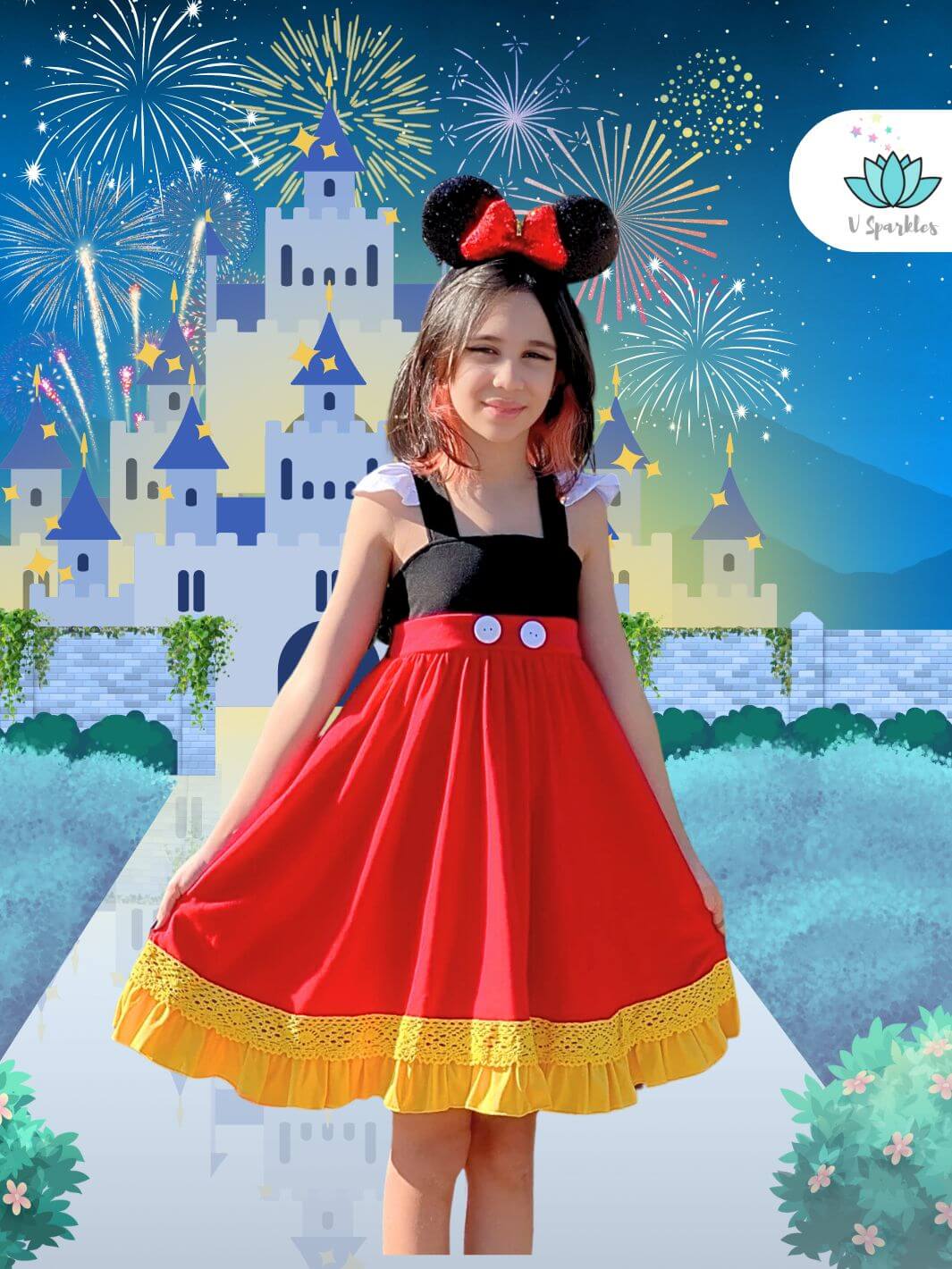 Mickey-inspired kids dress perfect for Disneybounding outfit, dress-up games, and play pretend for little Disney fans.