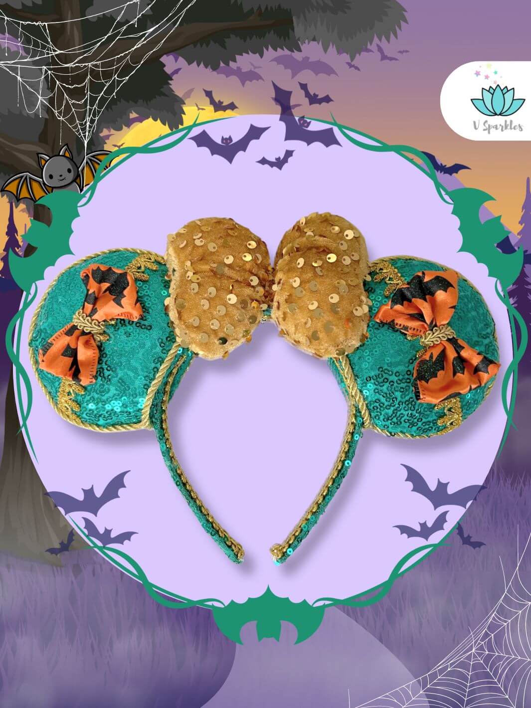 "Minnie Mouse Halloween mouse ears, perfect for Disneybound outfits, a spooky yet stylish accessory for any Halloween costume or birthday dress.