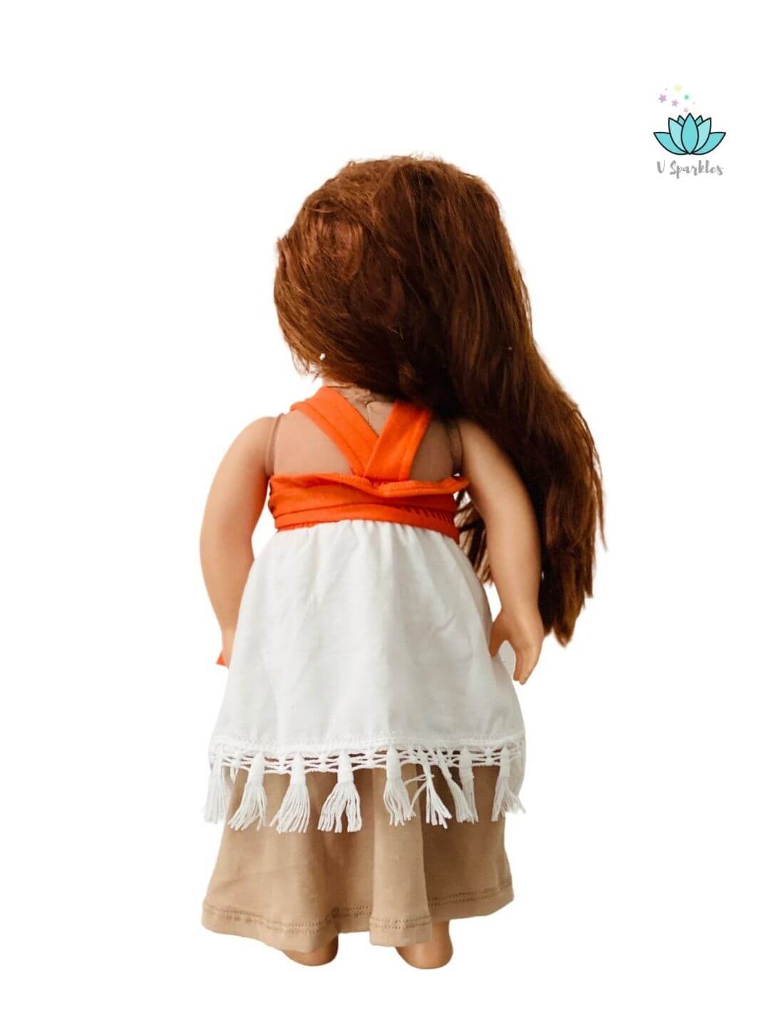 Moana-themed doll outfit, great for kids who love dress up games and play pretend, a unique addition to any doll collection.