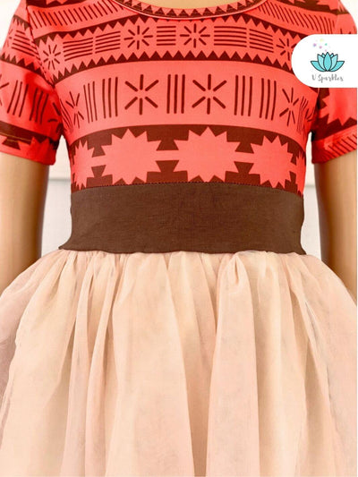 Vibrant Moana dress for toddlers and kids, perfect for Disneybounding, play pretend, or as a stylish Halloween costume. Ideal for birthdays or as a magical gift for young Disney fans.