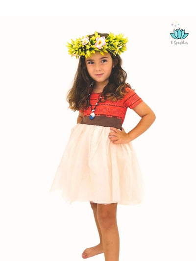 Charming Moana princess dress for kids, ideal for Disneybounding adventures, Halloween costumes, or birthday celebrations. A fun and magical outfit for dress up games