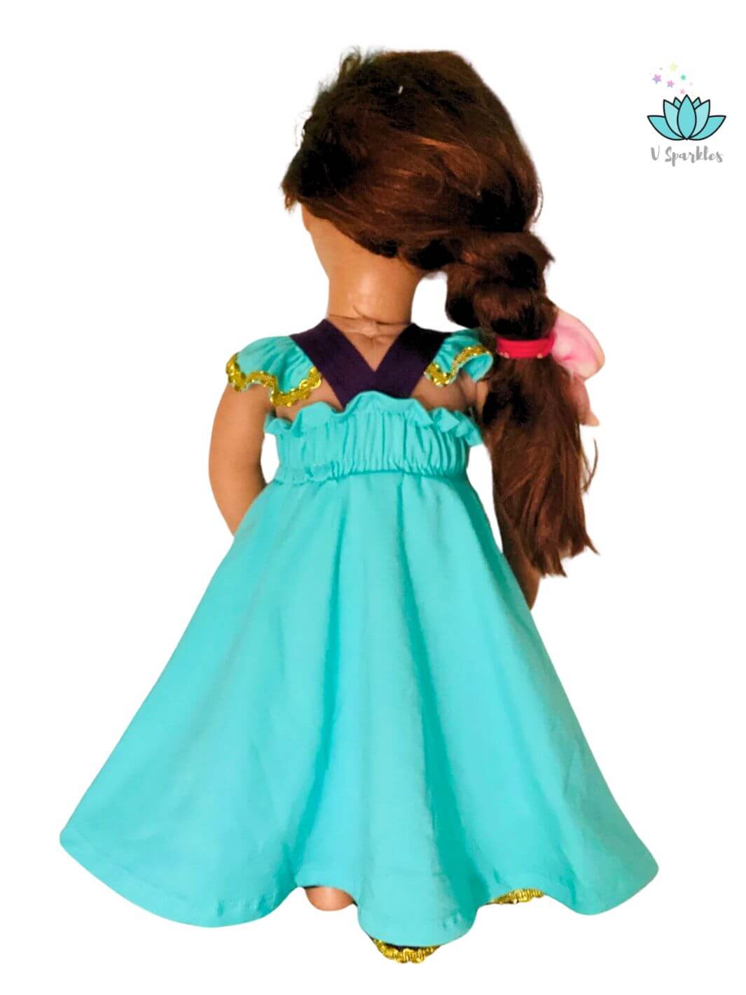 "Miniature Princess Jasmine-inspired Disneybounding outfit for dolls, great for imaginative play, dress up games, or as a magical addition to any doll collection.