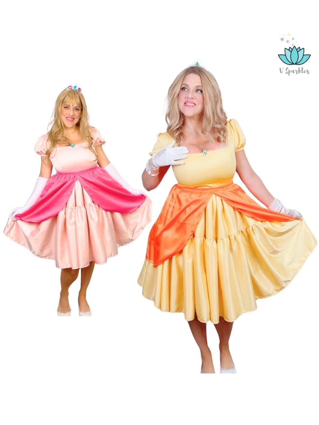 Yellow Princess Video Game Dress Set for Women – Princess Peach-Inspired Disneybounding Look – This vibrant yellow dress set is perfect for creating a magical Princess Peach look for Disneybounding, holiday parties, or themed events. Available in mid-size and plus-size options.