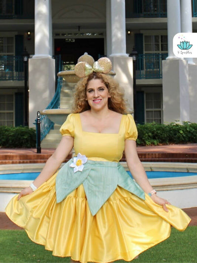 Lily Pad Princess The Frog Dress-Up Overskirt for Women – Ideal for Disneybounding and Holiday Celebrations – This elegant overskirt is perfect for creating a Princess Tiana-inspired look at Disneybounding events, holiday parties, or themed celebrations. Available in mid-size and plus-size options.