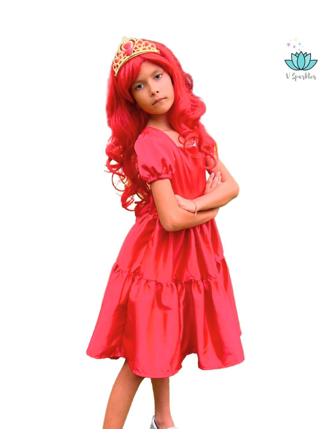 Base Red Twirl Dress for Girls – Red Hearts Queen Dress-Up and Pretend Play – This magical red twirl dress is ideal for toddlers and young girls who love to dress up as the Red Hearts Queen. Perfect for Disneybounding, pretend play, and special occasions.