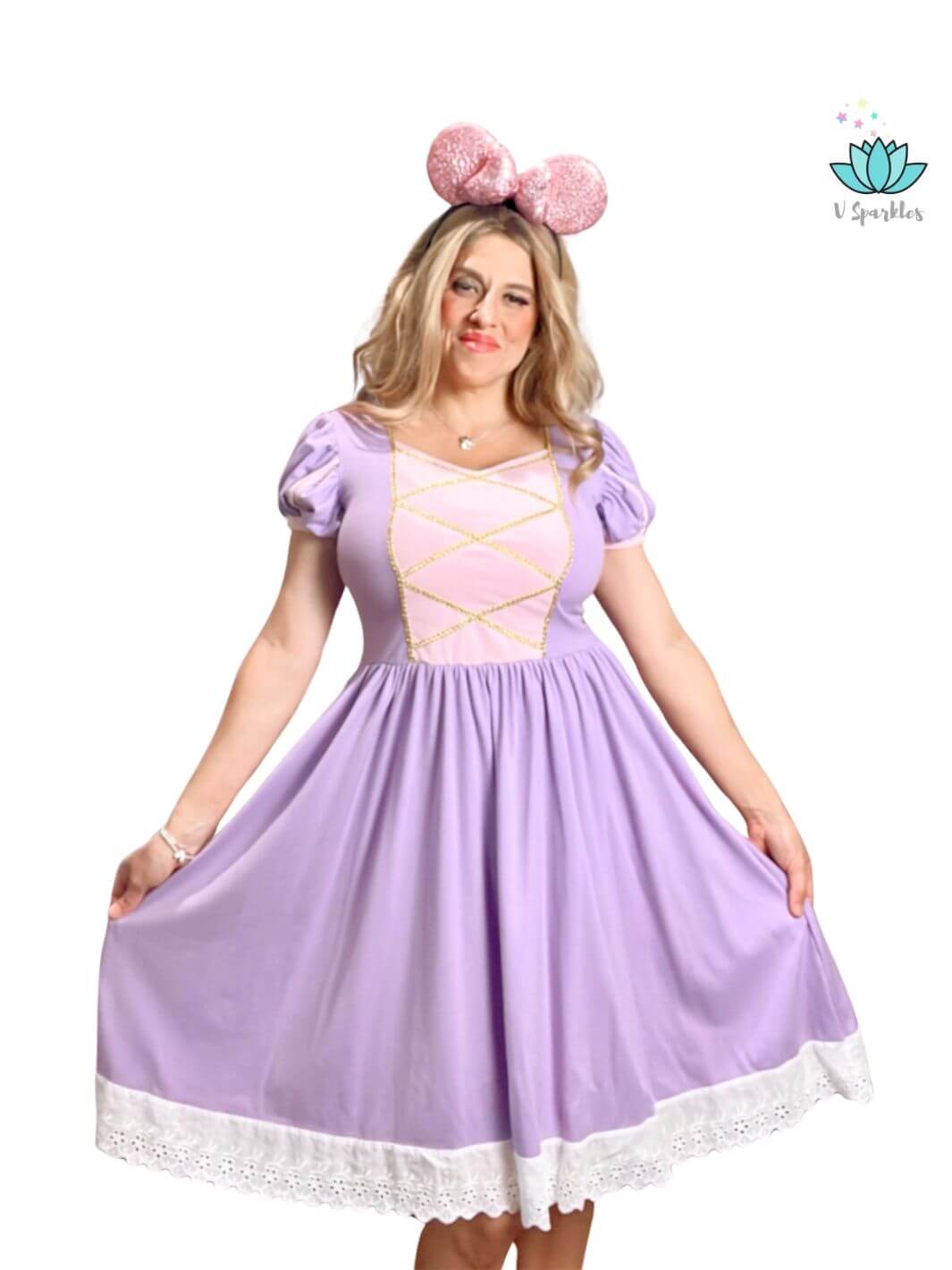 Rapunzel Cosplay Dress for Disneybounding: This Rapunzel Disneybounding outfit for adults makes the perfect Halloween costume or fashion-forward choice for Disney-themed events. Great as a birthday dress or gift for Disney lovers.