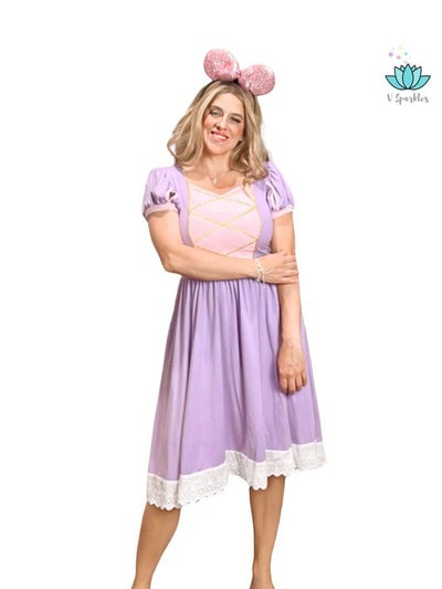 Fashion-Forward Rapunzel Disneybounding Outfit: Step into a fairytale with this Rapunzel adult dress, great for Disneybounding adventures, play pretend, or a self-treat. Perfect for Halloween or any Disney-themed event.