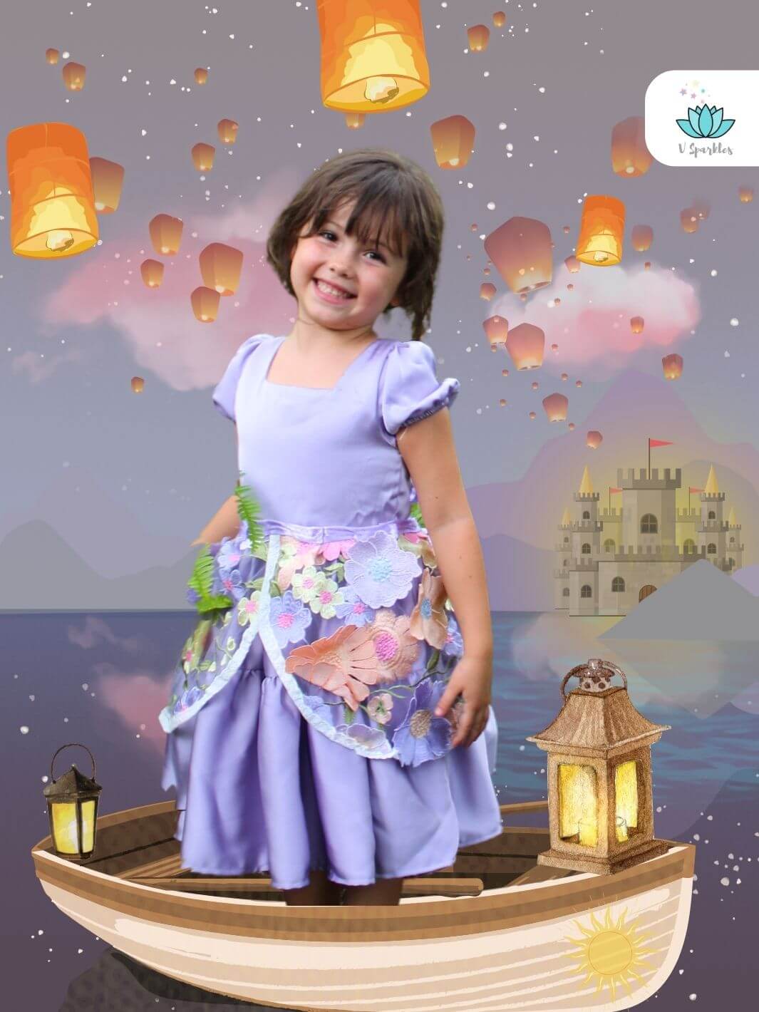 Floral Fairytale Dress-Up Overskirt for Girls – Rapunzel-Inspired Costume Accessory – This enchanting floral overskirt is perfect for transforming any little girl into Rapunzel. Ideal for Disneybounding, dress-up games, or birthday parties for toddlers and young girls.