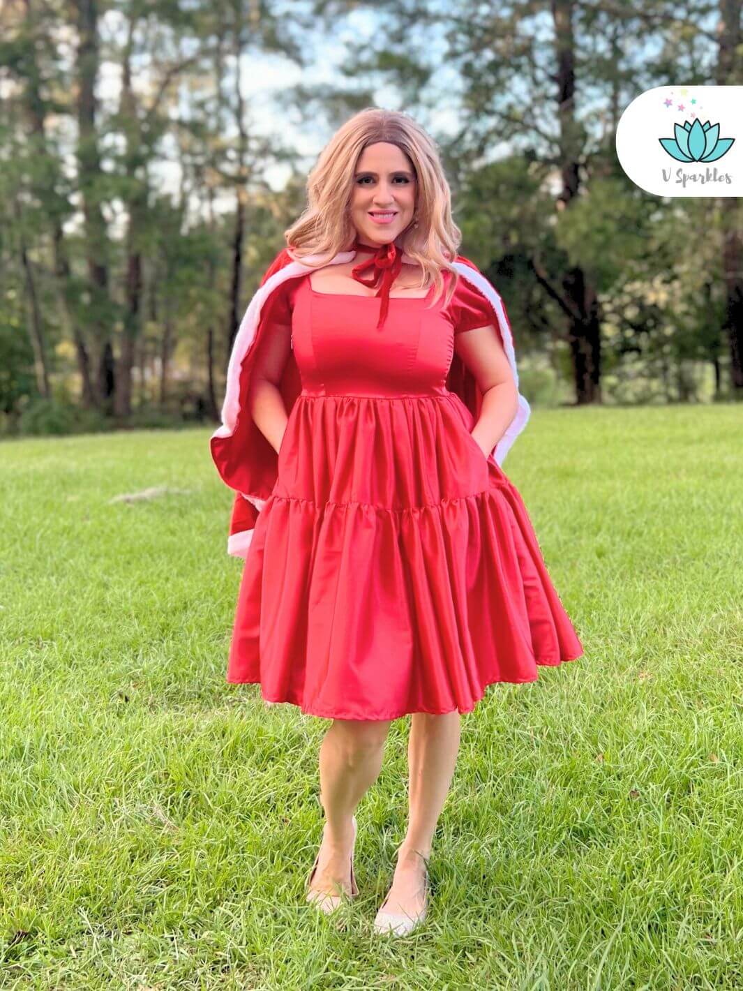 Elegant Red Dress with Optional White or Red Cape – Available in Plus Sizes