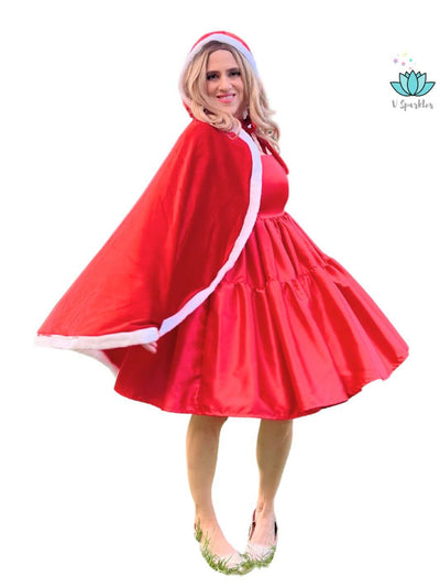 Elegant Red Dress with Optional White or Red Cape – Available in Plus Sizes