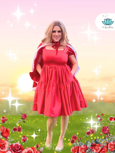 Elegant Red Dress with Optional White or Red Cape – Available in Plus Sizes