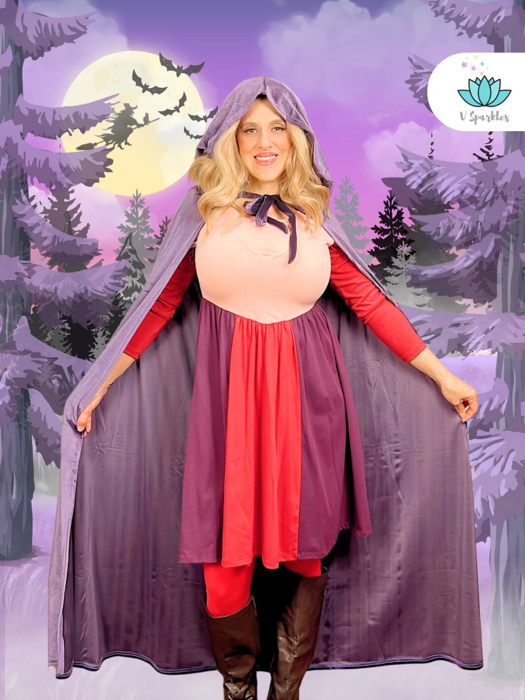 Sarah Sanderson Disneybound Purple Cape: A stunning Sarah Sanderson-inspired cape, perfect for Disneybounding or Halloween costume fun.