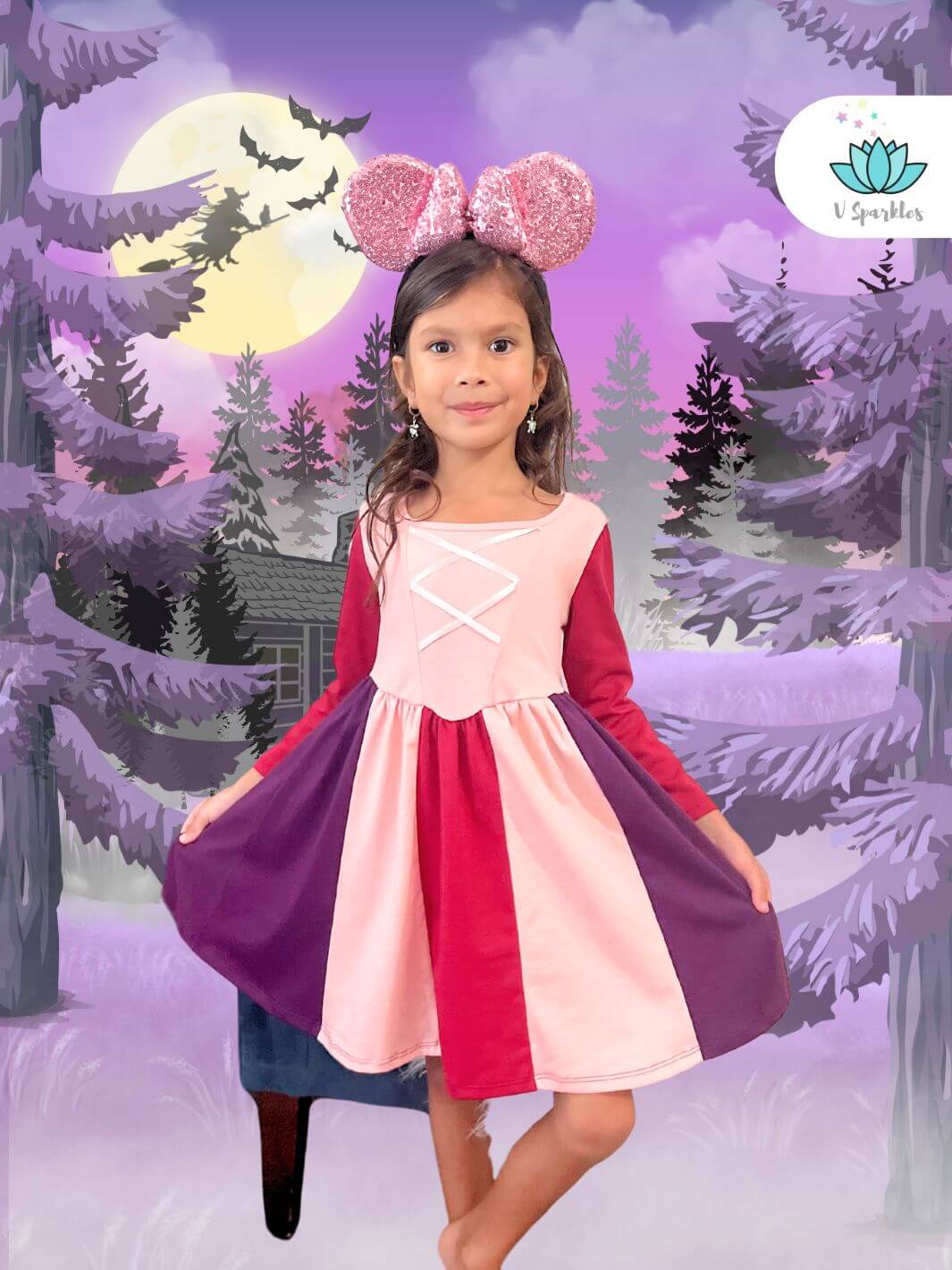 Sarah Sanderson Kids Disneybound Outfit: This playful dress is inspired by Sarah Sanderson, perfect for Disneybounding or Halloween costume fun.