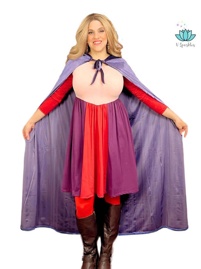 Purple Witch Cape for Adults: Fashion-forward Sarah Sanderson-inspired witch cape, ideal for self-treats, Disneybounding, or spooky celebrations.