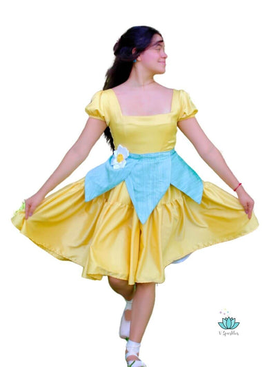 Lily Pad Princess The Frog Dress-Up Overskirt for Women – Perfect for Halloween and Disneybounding – Channel your inner Princess Tiana with this beautiful Lily Pad Princess dress-up overskirt, perfect for Halloween parties, Disneybounding adventures, or special events. Available in mid-size and plus-size options.