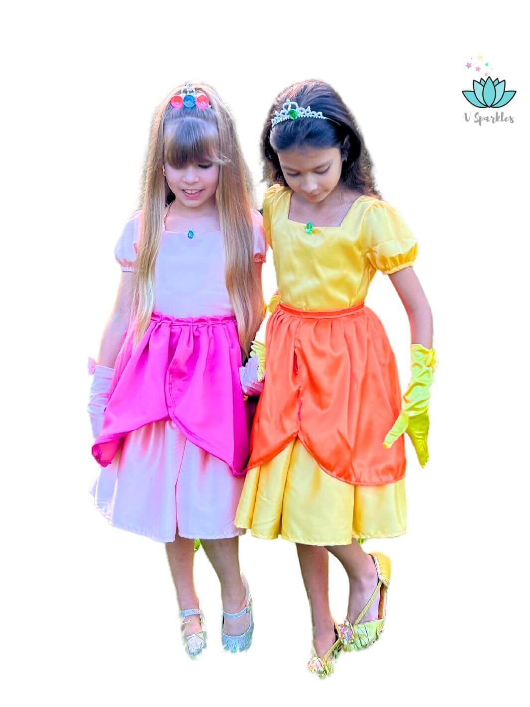 Pink Princess Video Game Dress-Up Overskirt for Girls – Matching Mother and Daughter Disneybounding Look – This Princess Peach-inspired pink overskirt is perfect for creating a matching mother-daughter look for Disneybounding, Halloween, or holiday events.