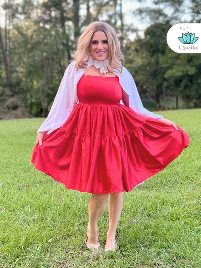 Elegant Red Dress with Optional White or Red Cape – Available in Plus Sizes