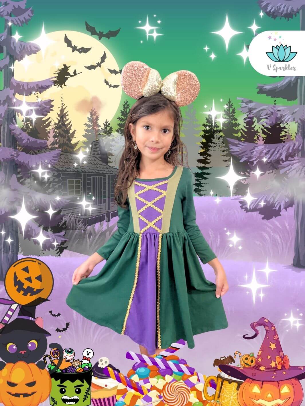 Green Dress Witch Outfit for Kids and Toddlers